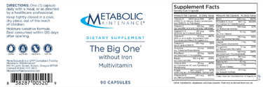 The Big One w/o Iron * Metabolic Maintenance Supplement - Conners Clinic